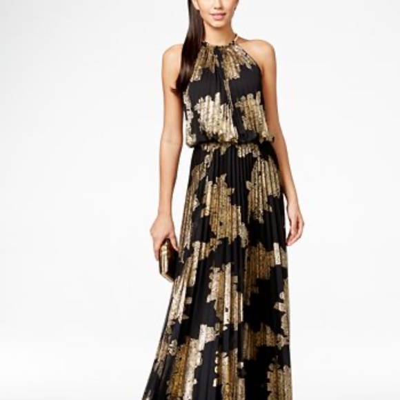 MSK Metallic-Print Pleated Blouson Gown - Picture 1 of 7